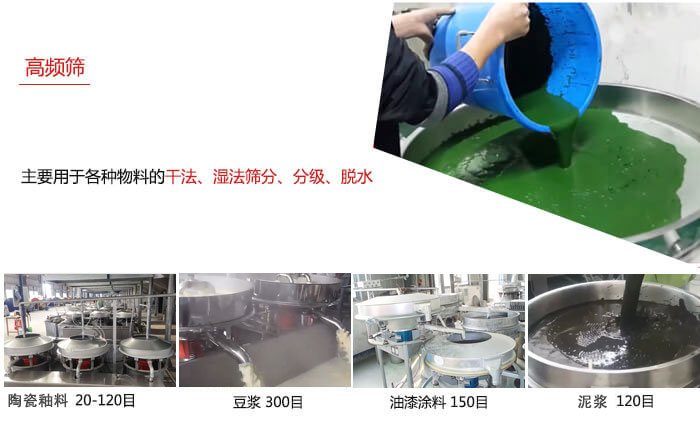 用于各種物料的干法，濕法，分級，脫水等功能