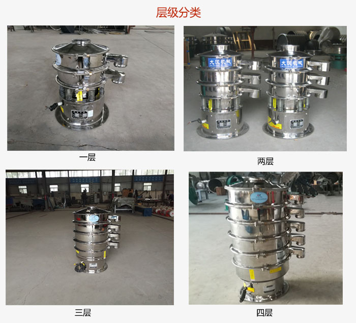 小型不銹鋼振動篩層級展示：一層，兩層，三層，四層等。