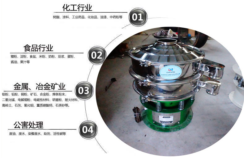 面粉振動篩粉機適用于化工，食品，金屬、冶金，公害處理等行業(yè)