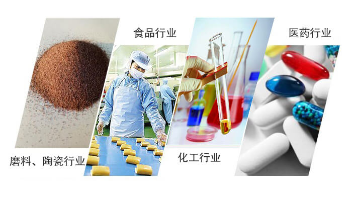 圓形旋振篩適用行業(yè)：磨料，陶瓷行業(yè)，食品行業(yè)，化工行業(yè)，醫(yī)藥行業(yè)。