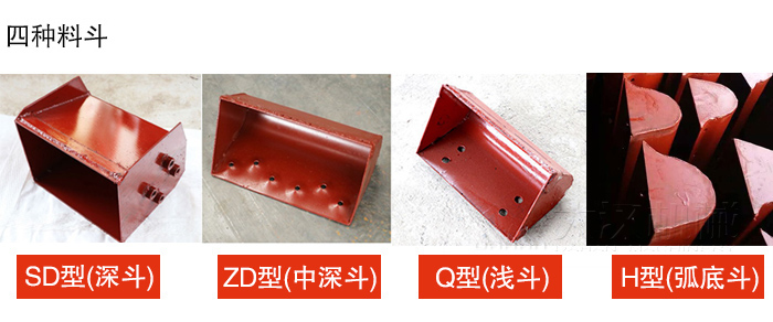 四種料斗Q型(淺斗)、H型(弧底斗)、ZD型(中深斗)SD型(深斗)展示圖